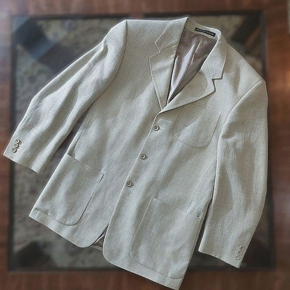 Vtg Guy Laroche "Charles" natural tone wool-linen blend sport coat